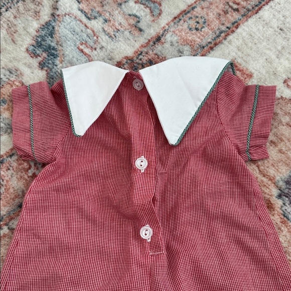 Vintage Red Gingham Baby Romper with Embroidered Holiday Collar - Picture 7 of 9